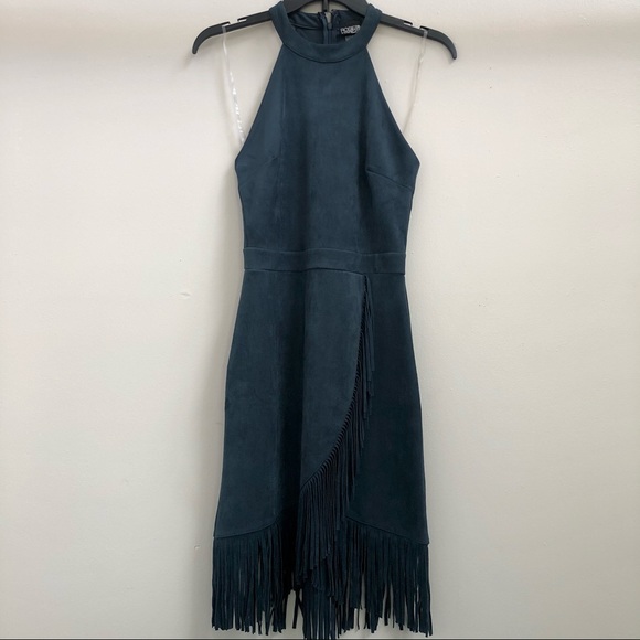 Macy’s Navy Faux-Suede Halter Fringe Dress - Picture 5 of 13